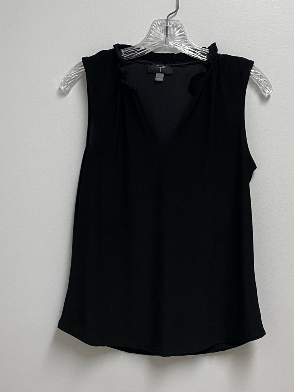 Tahari Sleeveless Black Ruffle V-Neck Women's Top size XS